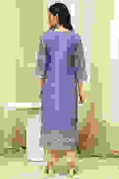 Blue Cotton Machine-Embroidered Unstitched Suit Set image number 6