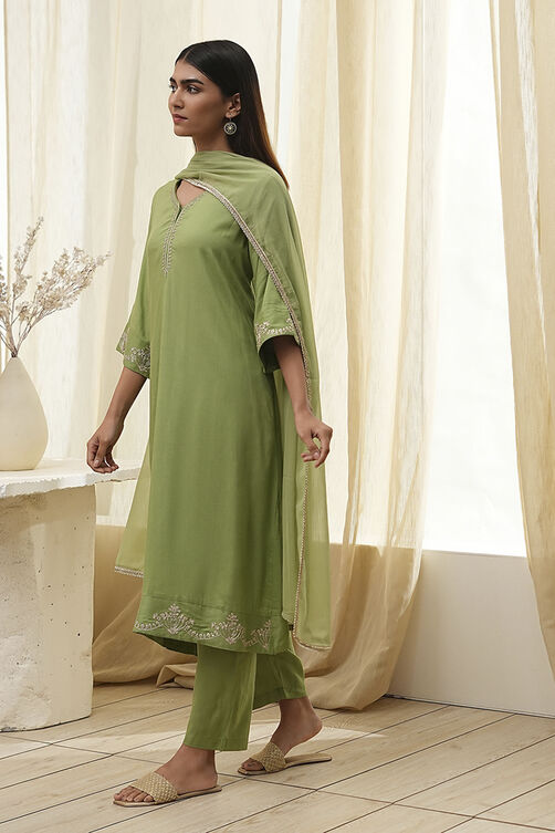 Green Solid A-Line Suit Set image number 3
