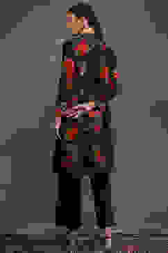 Rohit Bal Black Silk Chanderi Floral Printed Straight Kurta Set image number 4