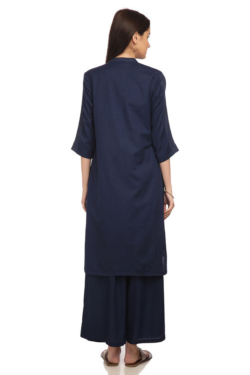 Red Front Open Cotton And Flax Solid Kurta image number 4