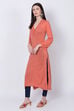 Teal Acrylic And Wool Straight Solid Kurta image number 3