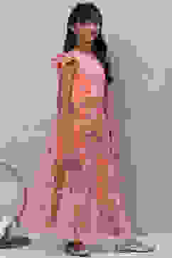 Peach Art Silk Girls Lehenga Set image number 5