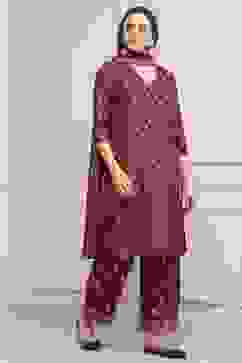 Green-Maroon Viscose Gathered Yarndyed Suit Set image number 5