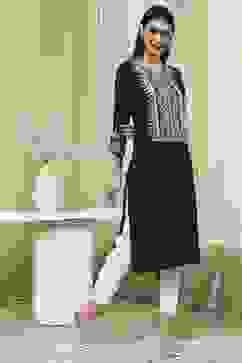 Black Printed Straight Kurta image number 4