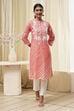 Coral Polyester Straight Kurta image number 5