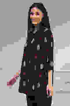 Black Cotton Straight Yarndyed Short Kurta image number 2