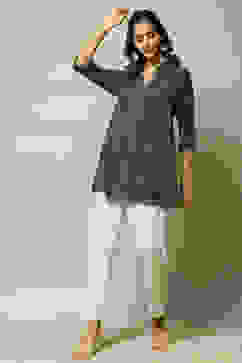 Indigo LIVA Straight Printed Kurta image number 6