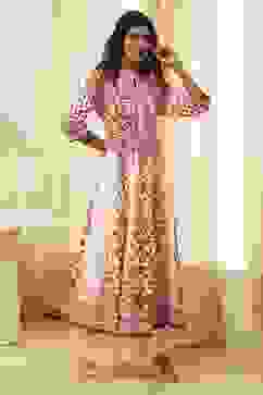 White and Rust Cotton Printed Anarkali Kurta Set image number 6