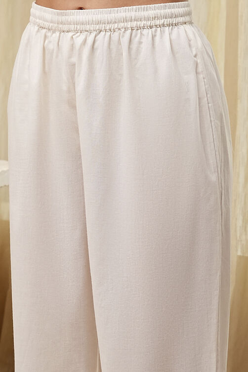 White and Black Cotton Gathered Kurta Set image number 2