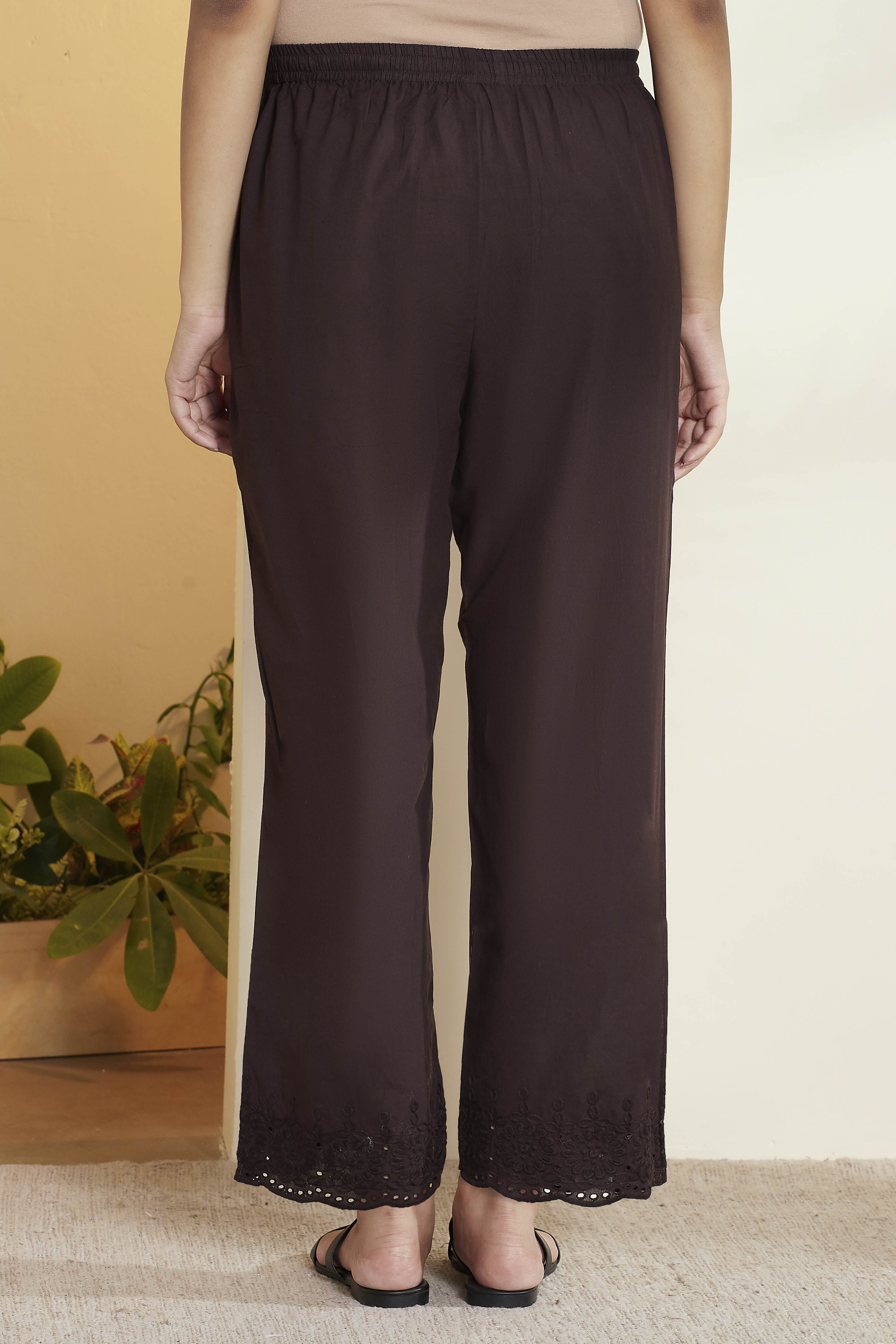 Chocolate Cotton Straight Palazzos image number 5