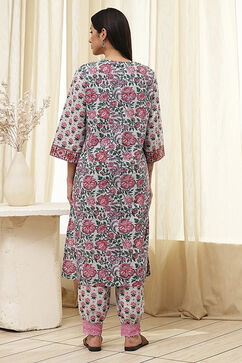 Blue and Pink Cotton Printed Straight Kurta Set image number 4