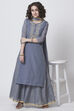 Grey Poly Cotton Straight Kurta Sharara Suit Set image number 0