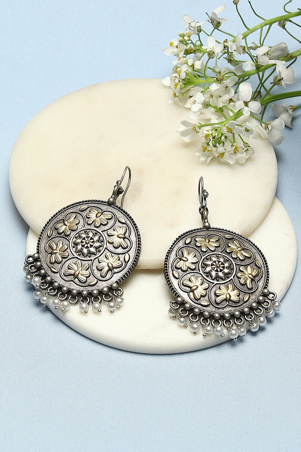 Oxidised Gold Brass Earrings image number 0