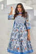 Off-white Cotton Printed Anarkali & Palazzo Suit Set image number 6