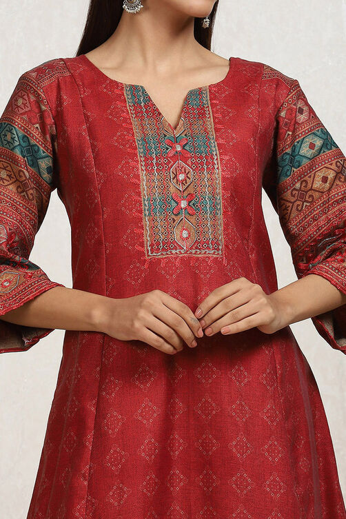 Orange Pashmina Machine Embroidery Unstitched Suit Set image number 2