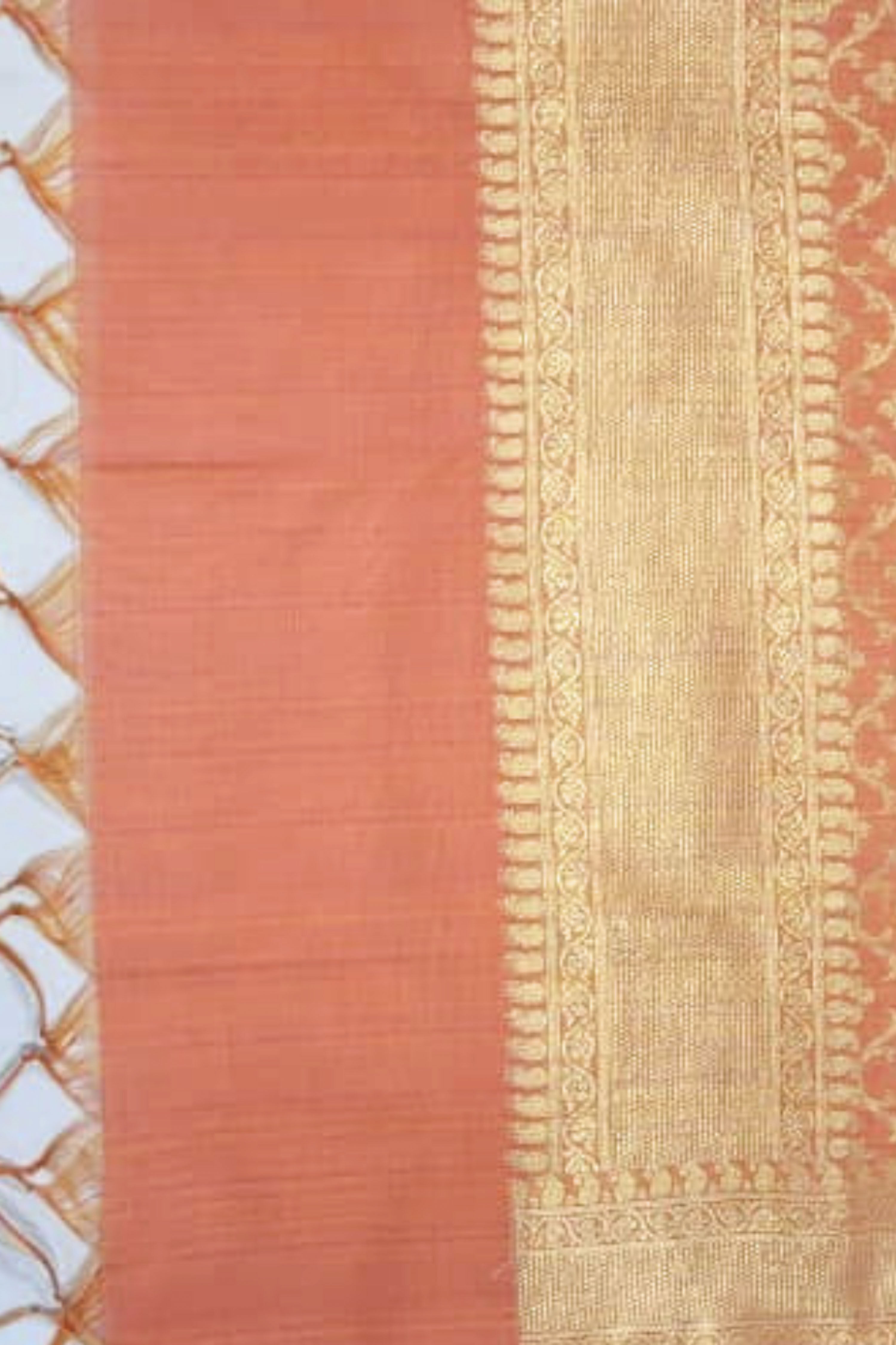 Peach Chanderi Banarsi Weave Unstitched Suit Set image number 4