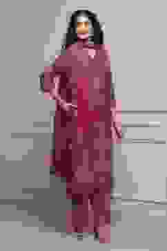 Red Cotton Printed Straight Suit Set image number 5