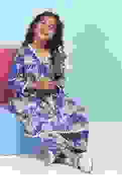 Blue Cotton Printed Gathered Suit Set image number 0