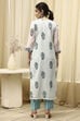 Blue Cotton Hand Block Print Unstitched Suit Set image number 5