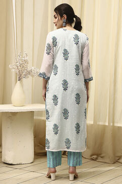 Blue Cotton Hand Block Print Unstitched Suit Set image number 5