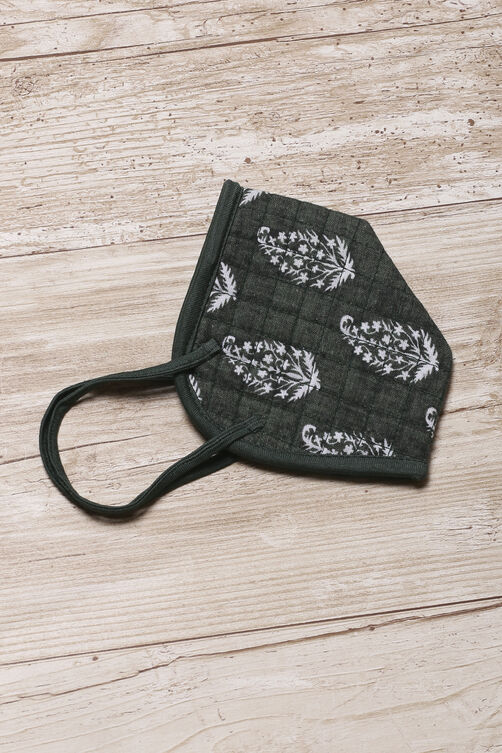 Green Cotton Flax Printed Face Mask image number 1