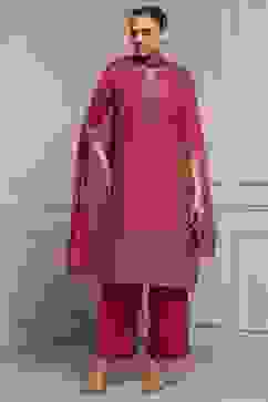 Pink Cotton Blend Printed Straight Suit Set image number 5