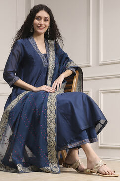 Blue Chanderi Gathered Dyed Suit Set image number 0