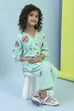 Turquoise Cotton Straight Suit Set image number 0