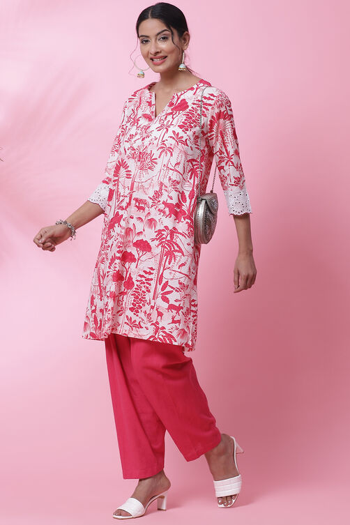 White And Blue Cotton A-Line Kurta Salwar Pant Suit Set image number 3