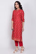 Navy Blue Cotton Straight Printed Kurta image number 2