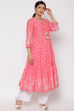 Pink Cotton Tiered Printed Kurta image number 4