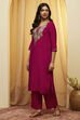 Pink Embellished Yoke Straight Kurta image number 2