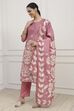 Pink Chanderi Blend Printed Embroidered Unstitched Suit Set image number 4