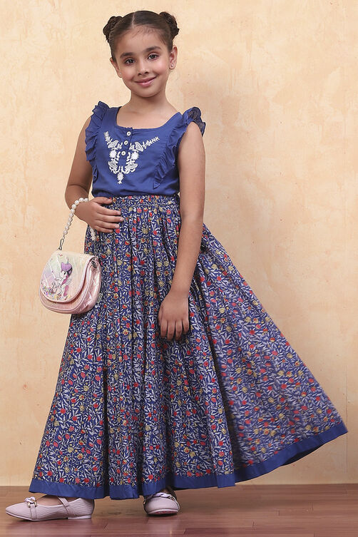 Purple Cotton Straight Printed Kurta Skirt Suit Set image number 0