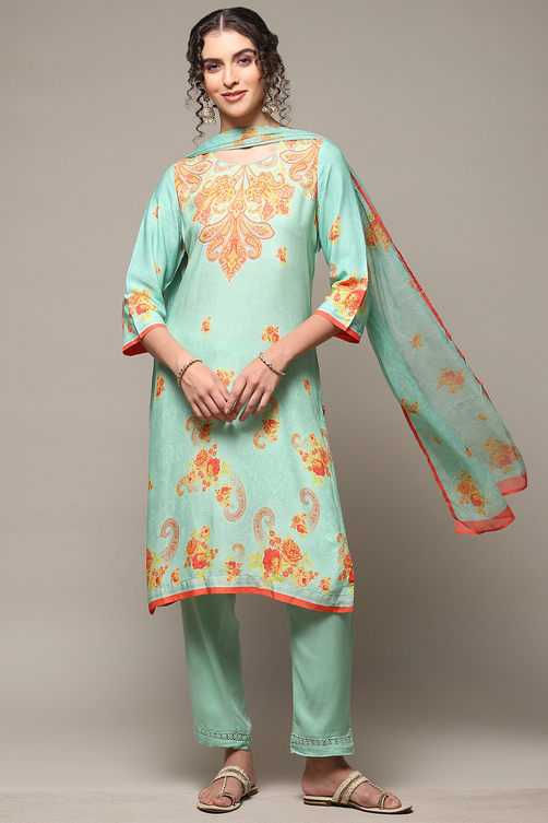 Light Blue Rayon Straight Kurta Regular Pants Suit Set image number 0