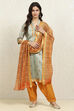 Pink Cotton Handloom Unstitched Suit Set image number 7