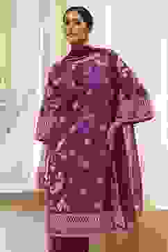 Berry Purple Cotton Straight Suit Set image number 7