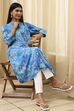 Blue Floral Printed Straight Kurta image number 0