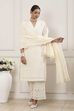Cream-Toned Cotton Schiffli Straight Suit Set image number 0