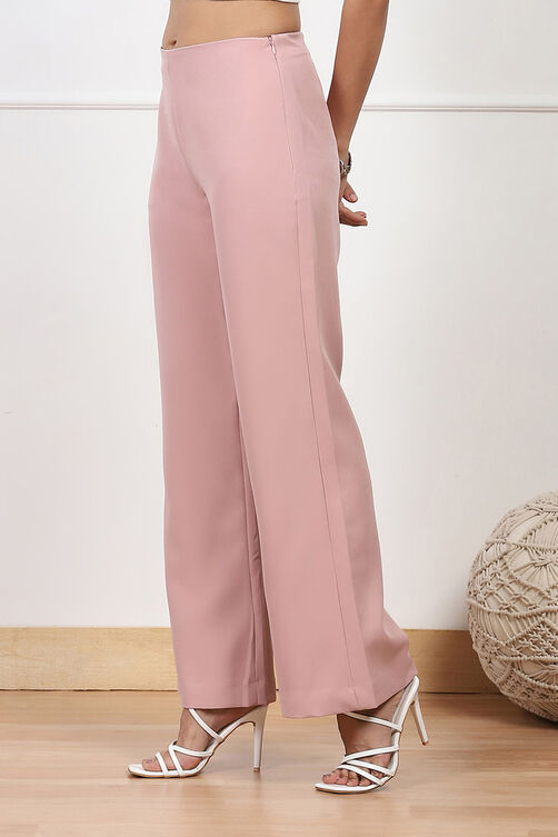 Beige Solid Relaxed Fit Pants image number 2
