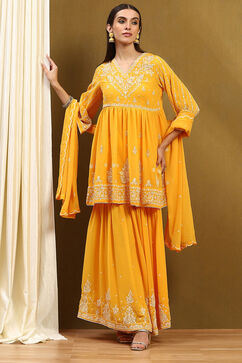 Yellow Georgette Gathered Suit Set image number 0