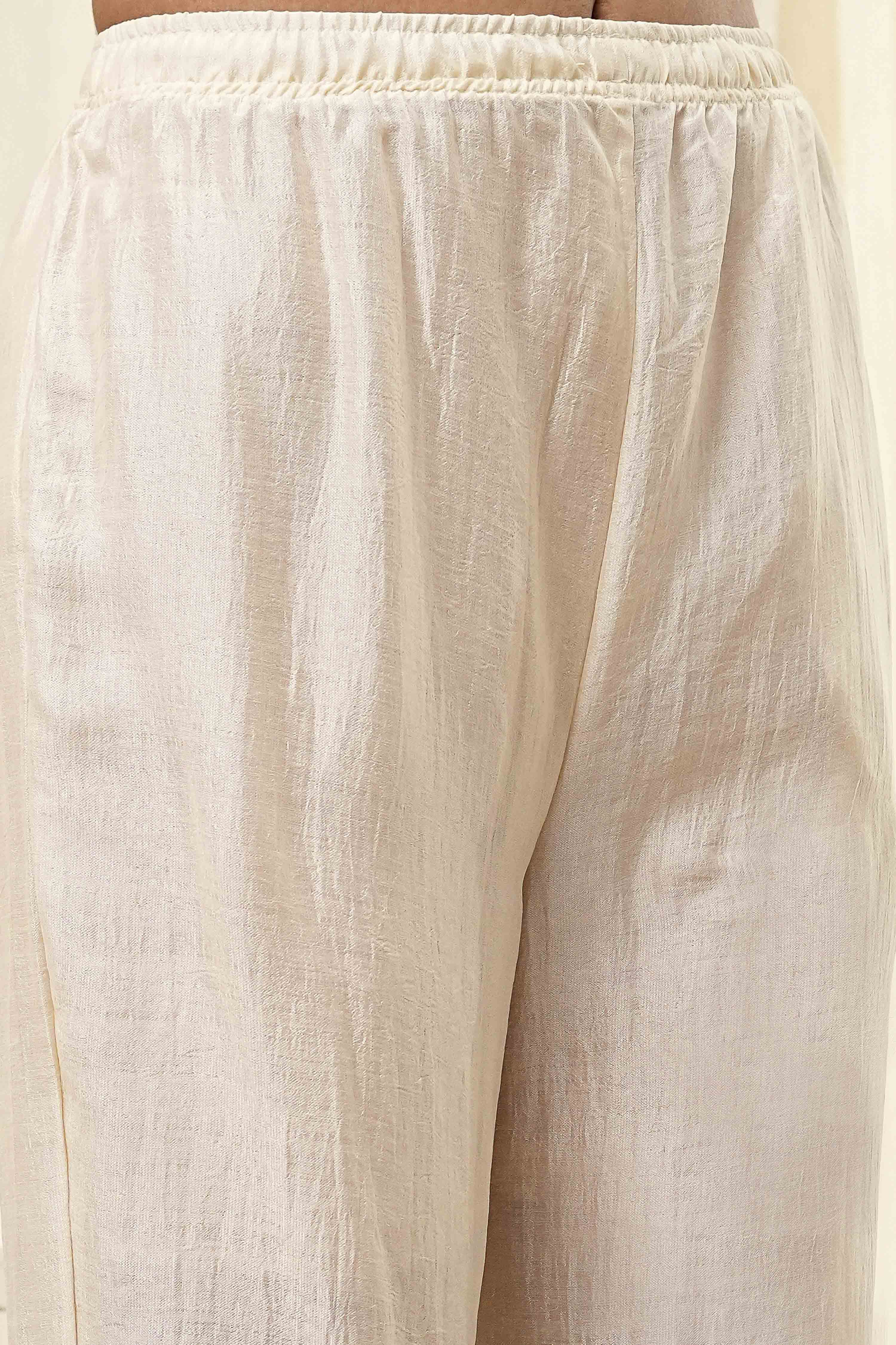 Off White Art Silk Straight Suit Set image number 2