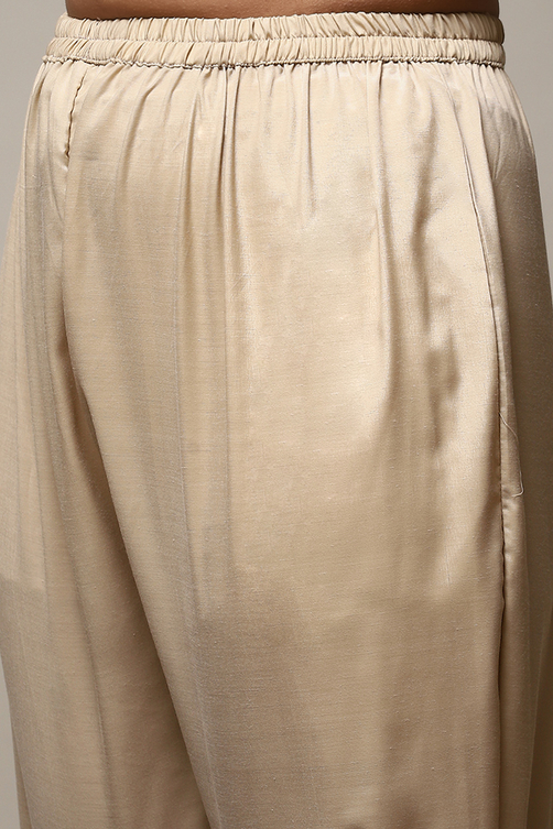 Cream Linen Digital Print Unstitched Suit Set image number 16