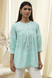 Aqua Cotton Straight Shirt-Style Short Kurta image number 1