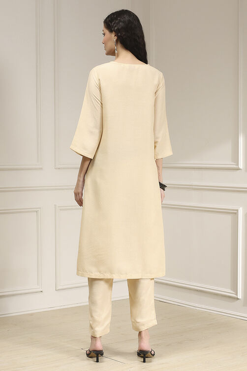 Black Textured Straight Kurta Pants Set image number 4