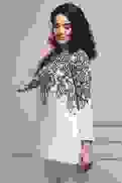 Black and White Art Silk Printed Straight Short Kurta image number 2