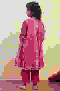 Coral Pink Angrakha Printed Flared Suit Set image number 4