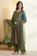 Teal & Red Printed Straight Cotton Silk Kurta Set image number 4