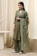 Sage Green Cotton Blend Straight Kurta Palazzo Suit Set image number 3