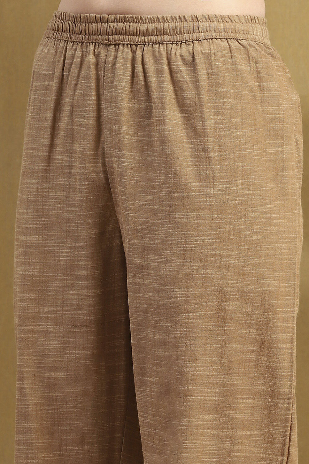 Khaki Cotton Embroidered Gathered Kurta Set image number 2